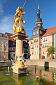 St. Georg-Brunnen und Rathaus, Eisenach, Thüringer Wald, Thüringen, Deutschland, Europa