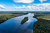 Aerial of the Casiquiare River in the deep south of Venezuela, South America