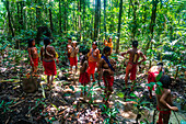 Women from the Yanomami tribe standing in the jungle, southern Venezuela, South America