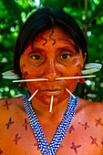 Woman with body painting, Yanomami tribe, southern Venezuela, South America