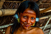 Pretty young woman from the Yanomami tribe, southern Venezuela, South America