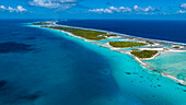 Aerial of the Ile aux Recifs, Rangiroa atoll, Tuamotus, French Polynesia, South Pacific, Pacific