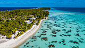 Aerial of the lagoon of Fakarava, Tuamotu archipelago, French Polynesia, South Pacific, Pacific