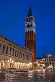 Campanile bell tower at night, San Marco, Venice, UNESCO World Heritage Site, Veneto, Italy, Europe