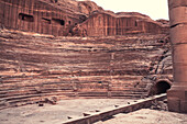 Nabatean theatre carved out solid rock of the mountains, Petra, UNESCO World Heritage Site, Jordan, Middle East
