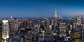 Panoramic image of the Manhattan city skyline and the Empire State Building at night, Manhattan, New York, United States of America, North America