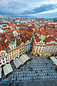 Elevated view of houses with red roofs as seen from Prague Astronomical Clock at Old Town Square, Prague, Czech Republic (Czechia), Europe
