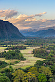Mountainous landscape and farmland around Vang Vieng, Laos, Indochina, Southeast Asia, Asia