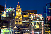 Boston Skyline in Lights, Boston, Massachusetts, New England, United States of America, North America