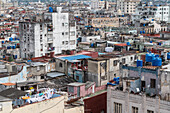 Aerial view across Old Havana with washing out to dry in foreground, Havana, Cuba, West Indies, Caribbean, Central America