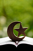 Heiliger Koran mit islamischem Halbmond und Stern, islamisches Symbol, Vietnam, Indochina, Südostasien, Asien