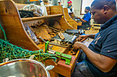 Cigar making in factory near Santo Domingo, Dominican Republic, West Indies, Caribbean, Central America