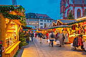 View of Christmas Market and Maria Chappel in Marktplatz, Wurzburg, Bavaria, Germany, Europe