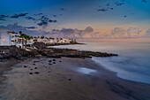View of sunset and La Peniita beach, Puerto Carmen, Lanzarote, Las Palmas, Canary Islands, Spain, Atlantic, Europe