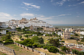 View over the old town known as the white city in afternoon sunlight, Ostuni, Brindisi province, Puglia, Italy, Europe