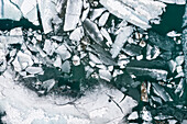 Aerial view of thaw of lagazzuolo lake in Valmalenco, Sondrio province, Valtellina, Lombardy, Italy, Eorope