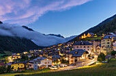 Dusk on Vermiglio village, Sole valley (val di Sole), Trento province, Trentino-Alto Adige, Italy, Europe