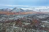 aerial view of old volcano taken by drone, Snaefells Peninsula, Vesturland, Iceland, Europe