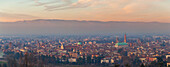 Overview of the old town of Vicenza seen from Monte Berico at sunset, Vicenza, Veneto, Italy