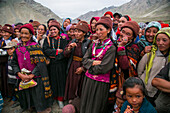 Playing music and dancing during a tibetan wedding in Zanskar Valley, Northern India.