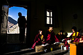 Buddhist monks in a monastery in Ladakh