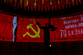 Hammer and sickle and communist exhibition inside Victory Museum or Great Patriotic War