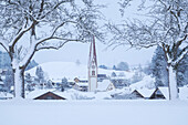 Das charmante Dorf Vill an einem verschneiten Morgen, Vill, Innsbruck, Tirol, Österreich, Europa