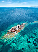 Mangiabarche Lighthouse from above, Calasetta, Sant'Antioco, Sardinia, Italy.