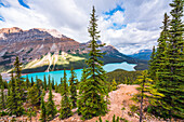 Peyto Lake, Banff National Park, Alberta, Canada. Rocky Mountains landscape with Mount Patterson