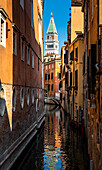 Italy, Veneto, Venice, view from Ponte del Lovo, the only bridge in Venice from which it is possible to see the bell tower of San Marco