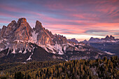 Mount Cristallo and Piz Popena at sunrise,Cortina d'Ampezzo,Belluno province,Veneto,Italy