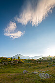 Sonnenaufgang in der Nähe der Jervis-Hütte, Valle dell Orco, Gran Paradiso Nationalpark, Provinz Turin, Piemont, Italienische Alpen, Italien