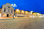 Piazza dei Martiri, the main square of Belluno city by night. Europe, Italy, Veneto, Province of Belluno, Belluno