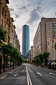 Cityscape of Iberdrola tower between city palaces. Bilbao, Basque Country, Spain, Europe.