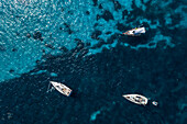 Segelboote vor den Lerins-Inseln (Iles de Lerins), Cannes, Grasse, Departement Alpes-Maritimes, Region Provence-Alpes-Cote d'Azur, Frankreich, Europa