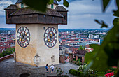 Clock tower on Schlossberg, castle hill, Graz, Austria