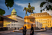 Entrance to Albertina Palace museum. Equestrian statue (Albrecht Monument),Albertinaplatz,Vienna, Austria, Europe