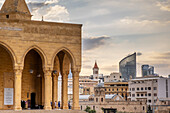 At left Mohammad Al-Amine Mosque, in the center Saint George Greek Orthodox Cathedral, and skyline of Downtown, Beirut, Lebanon