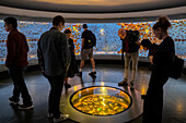 Visitors, Offering room, sala de la ofrenda, Gold artifacts on display, Gold museum, Museo del Oro, Bogota, Colombia, America