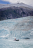 Explorer ride Zodiac to explore Pía Glacier and Pía bay, in Beagle Channel (northwest branch), PN Alberto de Agostini, Tierra del Fuego, Patagonia, Chile