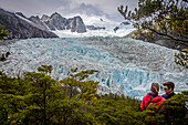Tourists, Pía Glacier, Beagle Channel (northwest branch), PN Alberto de Agostini, Tierra del Fuego, Patagonia, Chile