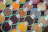 Spices on display, Spice market, in Khari Baoli, near Chandni Chowk, Old Delhi, India