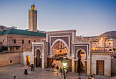 Bab R'Cif gate and Mosque R'Cif, in R'Cif Square, gateway to andalusian quarter, medina,Fez, Morocco.