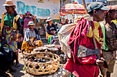 Street scene, in food market of Ambohimahasoa city, Madagascar