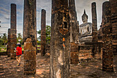 Tourist, in Wat Sa Si, Sukhothai Historical Park, Sukhothai, Thailand
