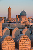 Skyline, Kalon minaret and mosque, from Ark, Bukhara, Uzbekistan