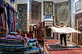 Carpet shop, in Taki Zargaron bazaar, Bukhara, Uzbekistan