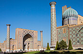 At right Ulugbek Medressa, at left Sher Dor Medressa, Registan, Samarkand, Uzbekistan