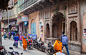 Street scene, in Gotam Nagar street (main street),Historical Center,Vrindavan, Mathura, Uttar Pradesh, India