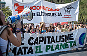 Global climate change strike in Universitat square organised by Catalan and international students. Barcelona, septembre